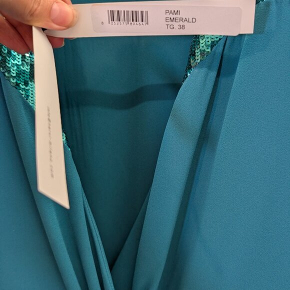NWT Nervi Pami Teal Mini Dress with Sequin & Ostrich Feather Cuffs - Picture 5 of 12